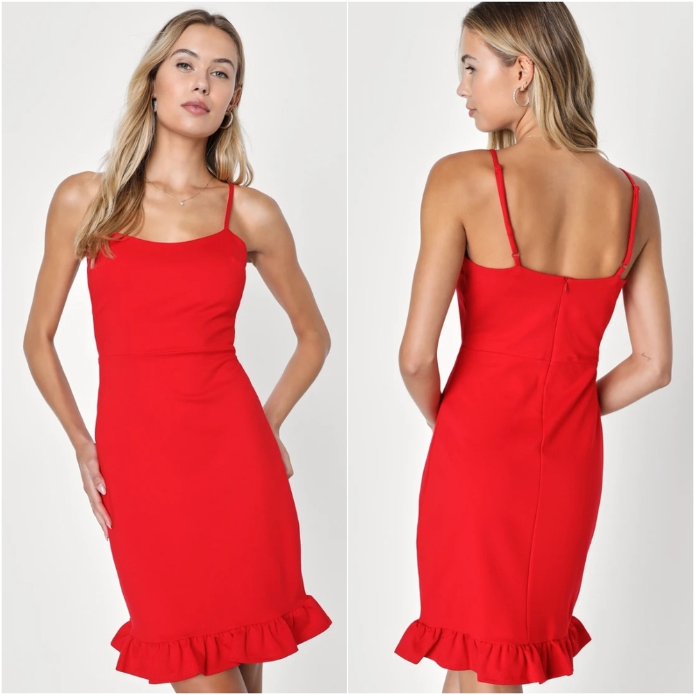 LULUs Spoonful of Sass Red Ruffled Bodycon Mini Dress Small - Picture 1 of 10